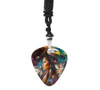 Native U.S. Woman Wolf Ea-gles Guitar Picks Necklace Bass Pick Pendant Vintage R&B Steel Music Jewelry for Music Lovers