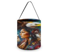Native U.S. Woman Wolf Ea-gles Halloween Candy Tote Tricking Or Treating Bag Pumpkin Easter Eggs Bucket Best Party Gifts