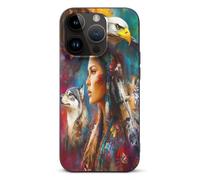 Native U.S. Woman Wolf Ea-gles Phone Case Compatible with iPhone 14/14 Plus/14 Pro/14 Pro Max Flip Protective Cover with Card Holder