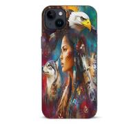 Native U.S. Woman Wolf Ea-gles Phone Case Compatible with iPhone 14/14 Plus/14 Pro/14 Pro Max Flip Protective Cover with Card Holder
