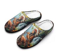 Native U.S. Woman Wolf Music Cotton Slipper Anti-Skid Comfortable Cozy Plush Slippers Indoor House Closed Toe Shoes 7-8（39-40