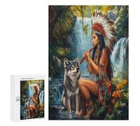 Native U.S. Woman Wolf Music Funny Wooden Picture Vertical Version Puzzle Wood Jigsaw Creative Gift for Adults And Family Game