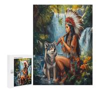 Native U.S. Woman Wolf Music Funny Wooden Picture Vertical Version Puzzle Wood Jigsaw Creative Gift for Adults And Family Game