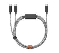 Native Union Belt Cable 2-in-1 - 6.5ft Multi-Device High Speed Charging Cable with Leather Strap for all Type-C Devices - 140W USB-C to two USB-C Connectors - Made with Recycled Materials (Zebra)