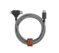 Native Union Belt Cable Duo - 1.5m/5ft Ultra-Strong Braided Universal Charging Cable - Made with Recycled Material - 2-in-1 Multi-Device MFi Certified Connector for Lightning & Type-C devices (Zebra)