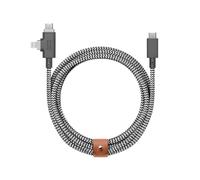 Native Union Belt Cable Duo Pro 240W -2.4m/8ft Ultra-Strong Braided Universal Charging Cable - Made with Recycled Materials - 2-in-1 MFi Certified Connectors for Lightning & Type-C Devices (Zebra)