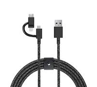 Native Union Belt Cable Universal - 2m (6.5ft) Ultra-Strong Reinforced [MFi Certified] Durable Charging Cable with 3-in-1 Adaptor for Lightning, USB-C and Micro-USB Devices (Black)