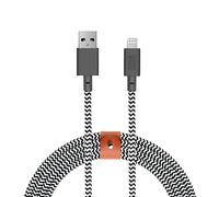 Native Union BELT Cable XL - 3m (10ft) Ultra-Strong Reinforced [MFi Certified] Lightning to USB Charging Cable with Leather Strap compatible with iPhone/iPad (Zebra)