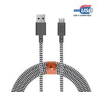 Native Union Belt Cable XL USB-C to USB-A - 10ft Ultra-Strong Charging Cable with Leather Strap Compatible withiPhone 16, Samsung Galaxy Z Fold 6, Flip 6, S24 Ultra, Pixel 9 Pro, iPad Pro (Zebra)