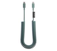 Native Union USB-C Pop Cable XL - Coiled Extendable - 2.4m/7.9ft Ultra-Strong Charging Cable Compatible with iPhone Air, 17e, 17 Pro Max, iPad Pro M5, Galaxy S26, Fold 7 (Slate Green)