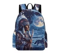 Native USA Indian Moon Wolf Backpack Travel Laptop Backpack Computer Bag Business Work Bag for Men Women