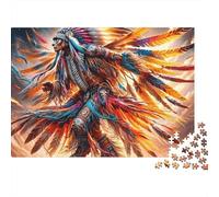 Native Warrior Dance 1000 Piece Hard Puzzle for Adults Glowing Chief Adorned with Vibrant Feathered Headdress Premium Sturdy Vibrant Stress Relief Game 52x38cm/1000pcs