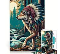 Native Wolf in Headdress 1000 Piece Jigsaw Puzzles for Teenagers Jigsaw Mind Puzzle Tension Relief Art Assembly Premium Gift (50x75cm)