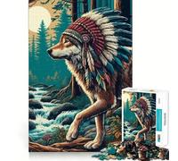 Native Wolf in Headdress 1000 Pieces Jigsaw Puzzles for Teenagers Intellect Toy Bonding Time Quality Cut Memorable Gift (38x52cm)