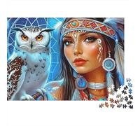 Native Woman 1000 Piece Hard Puzzle for Adults Tribal Lady And Owl within Dreamcatcher Magic Premium Sturdy Vibrant Stress Relief Game 38x26cm/1000pcs