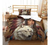 Native Woman-indian Art Style Duvet Cover Set 2 PCS Hotel Quality Quilt Cover Bedding Sets Bed Covers with Pillowcases with Zipper Closure Ultra Soft Anti Allergic Microfiber Single（135x200cm）