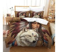 Native Woman-indian Art Style Duvet Cover Set 3 PCS Hotel Quality Quilt Cover Bed Sets Bed Covers with Pillowcases with Zipper Closure Ultra Soft Hypoallergenic Microfiber Double（200x200cm）