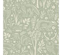 Native Woodland Animals Nursery Textured Wallpaper Grandeco Green 1 Pack