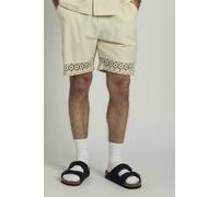 Native Youth Men's Cotton Linen Blend Crochet Panel Elasticated Shorts in Natural | Size: Medium Native Youth Natural M