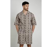 Native Youth Men's Cotton Short Sleeve Lightweight Embroidered Relaxed Shirt in Beige | Size: Medium Native Youth Beige M
