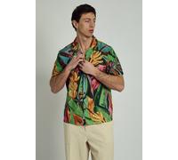 Native Youth Men's Cotton Tropical Print Button Short Sleeve Shirt in Green | Size: Medium Native Youth Green M