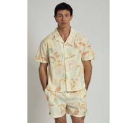 Native Youth Men's Cotton Tropical Print Revere Collar Button Short Sleeve Shirt in Cream | Size: Medium Native Youth Cream M