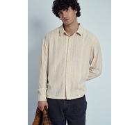 Native Youth Men's Long Sleeve Jacquard Diamond Stripe Shirt in Cream | Size: Medium Native Youth Cream M