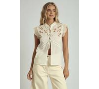 Native Youth Women's Cotton Embroidered Cap Sleeve High Neck Blouse in Off-White | Size: XS Native Youth Off-White XS
