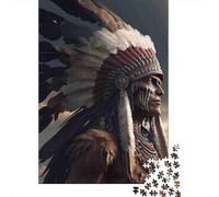 NativeAmerican Jigsaw Puzzles 1000Pc Recycled Paper WarriorPortraitPuzzle for Adults Jigsaw Puzzle Difficult Challenging Home Activity Fun Present for Home 70x50cm/1000pcs