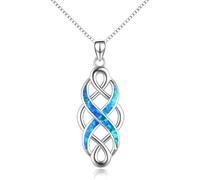 NATIVESTYLE Celtic Knot Necklace Created Opal Pendant Sterling Silver Infinity Love Jewelry (Blue Opal Necklace)