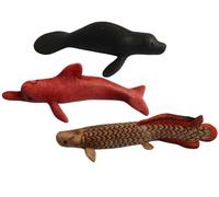 Nativilis Amazonian Miniatures - “Life in the Rivers” Set of 3 (Pink Boto, Black Boto & Pirarucu Fish) | Handmade from Natural & Sustainable Balata Latex