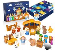 Nativity Advent Calendar 25Pcs Cute Little Peoples Nativity Set Happy Parent-Child Time Religious Advent Calendar for Toddlers, Kids, Boys, Girls
