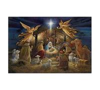 Nativity Canvas Wall Art Christmas Jesus in a Manger Posters Virgin Mary & Joseph Religious Oil Painting Print Modern Home Wall Decor for Living Room Bedroom (16"x24" (40x60cm), Unframe,Only Canvas)