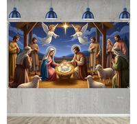 Nativity Christmas Backdrop, Holy Nativity Backdrop Religious Xmas Photography, Merry Christmas Jesus Birth Banner, for Night Stars Xmas Nativity Party Decorations