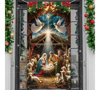 Nativity Christmas Door Covers for Front Doors Decoration Religious Holy Night Jesus Scene Fabric Nativity Door Cover Decor Christmas for Outdoor Porch, Holiday Xmas, Farmhouse Home Office Party