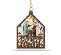 Nativity Christmas Ornament - “Joy to The World” Wooden Holiday Decoration with Holy Family & Star of Bethlehem - Rustic Christian Christmas Tree Ornament & Faith Gift