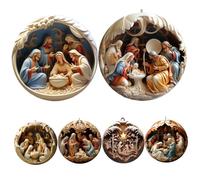 Nativity Christmas Ornaments, 6Pcs 2D Flat Acrylic Nativity Ornaments, Scene Christmas, Retro Car Hanging Ornament, Religious Gifts for Women & Men, Scene