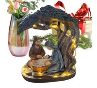 Nativity Christmas Scene Desktop Decoration With Lights, Resin Christmas Nativity Scene Decorative Figurine, Elegant Faith Religious Themed Abletop Ornament For Home Church Memorial Family Friends