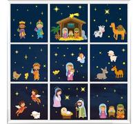 Nativity Christmas Window Clings with Holy Scene, Angels, Three Kings & Animals - Static Decals Stickers for Glass Windows, Religious Xmas Decorations, Home Office School Holiday Supplies