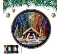 Nativity Embroidery Set - Stitch The Holy Story,Christmas Embroidery Kit,DIY Cross Stitch Kits Includes Hoop Cloth Needles Threads,for Adults Beginner (Style A)