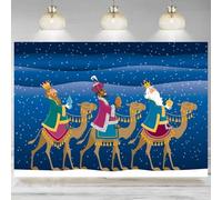 Nativity Epiphany Backdrop Three Wise Men Climbed Camels Snowy Night Photographic Background Christmas Church Banner 240X180cm