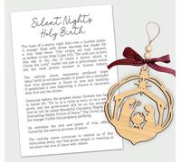 Nativity Ornament - Silent Night Holy Birth Story Card - Wooden Manger Scene Decoration - Celebrating The Birth of Jesus - Christian Keepsake for Faith and Holiday Reflection