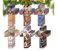 Nativity Ornaments, 24-Piece Wooden Nativity Scene Christmas Tree Decoration, Vintage Christmas Decoration for Living Room, Bedroom, Entrance, Wall, Window