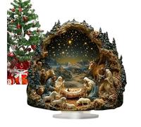 Nativity Ornaments - 2D Nativity Scene Christmas Figurine with Base - Decor Religious Festive Sign - for Desk Shelf Windowsill Mantel Table Home Women Men