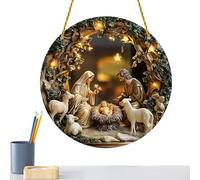 Nativity Ornaments,Flat Round Acrylic Window Decor - Religious Christmas Tree Decor, Nativity Scene Decoration, Front Door Ornament for Adults