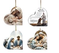 Nativity Ornaments for Christmas Tree, Acrylic Religious Christmas Ornaments, 2D Flat The Birth of Jesus Pendant, Religious Catholic Christian Gifts Church Party Favors (4, E)