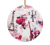 Nativity Paris Eiffel Tower France Christmas Ornaments Tree Ceramic Round Xmas Tree Hanging Gifts Decora Christian
