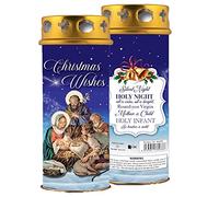 Nativity Pillar Candle and Windproof Cap - Christmas Wishes - Blue
