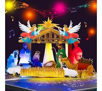 Nativity Pop Up Christmas Card with Music and Lights - Plays “Holy Night”, 3D Light-Up Christmas Card with Angels, Wise Men, and Baby Jesus, Religious Holiday Card for Family, Mom, Grandma