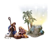 Nativity Projection Well Accessory, Sculptural Presentation with Mary, Joseph, Baby Jesus, Sheep and Projecting Well